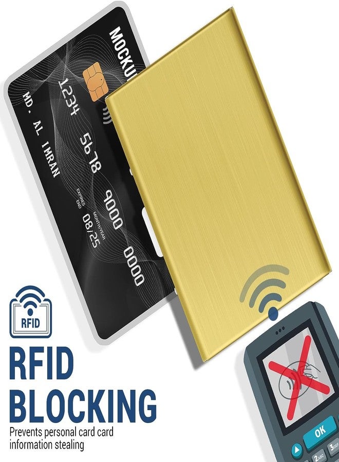 توكسين محفظة بطاقات ائتمان معدنية من توكسين بستة فتحات، مزودة بتقنية حجب RFID، لحفظ بطاقات الائتمان وبطاقات العمل، وحافظة بطاقات صغيرة للرجال والنساء (ذهبي). - Image 3